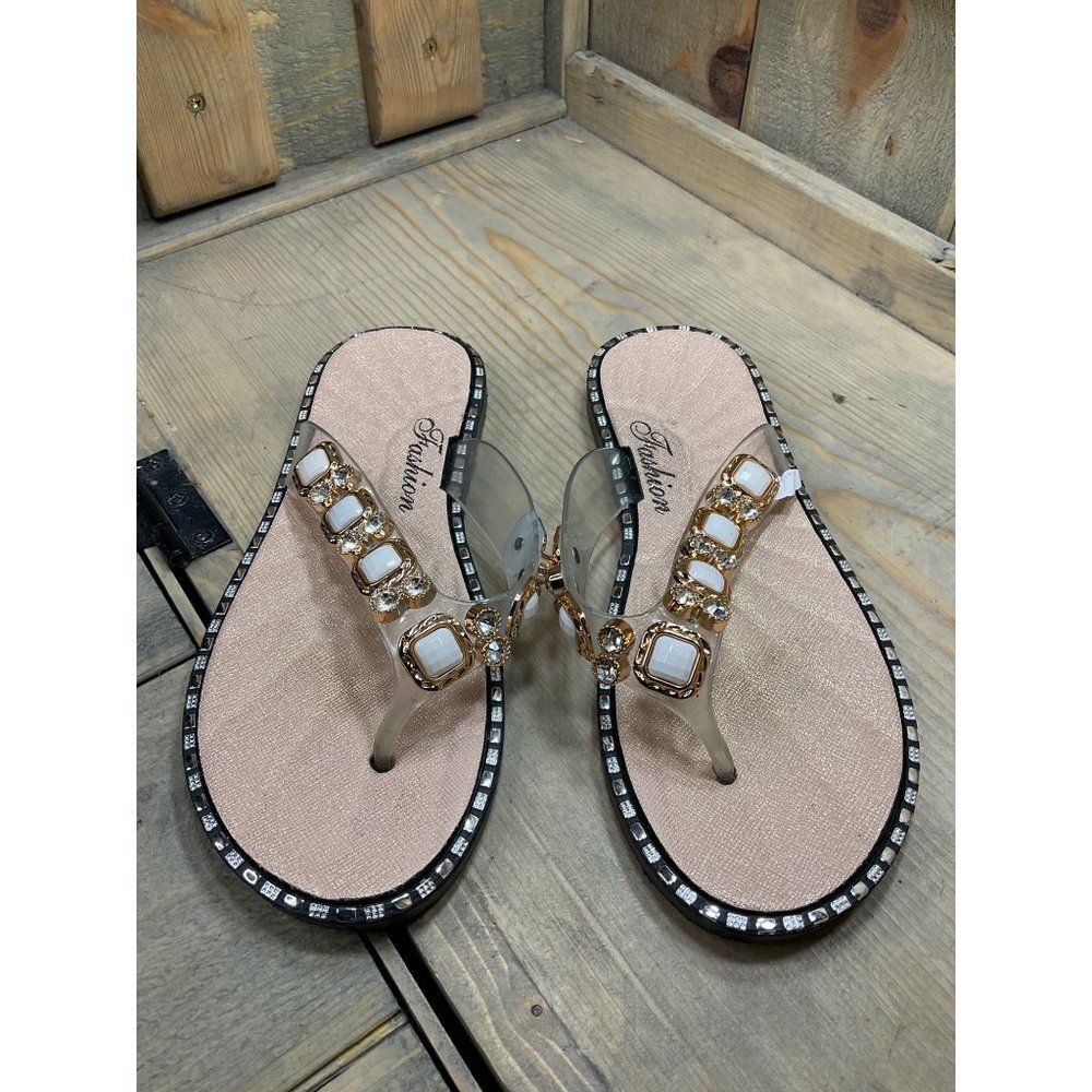 US7 Bling Fashion Sandals Flats Rose Gold Toe Post - Picture 3 of 5